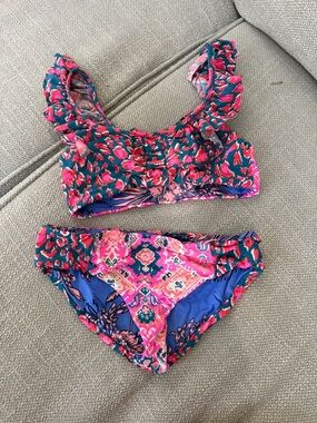 Maaji Girls' Pink & Teal Ruffle Two-Piece Swim Set